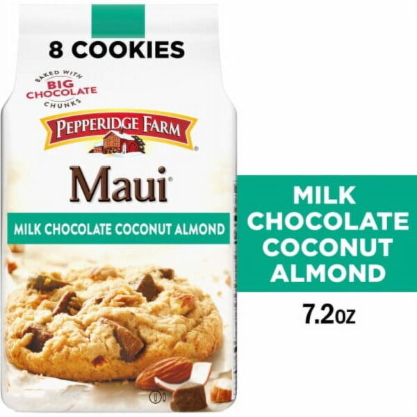2X - Pepperidge Farm Maui Milk Chocolate Coconut Almond Cookies 8 Crispy Cookies 7.2 oz