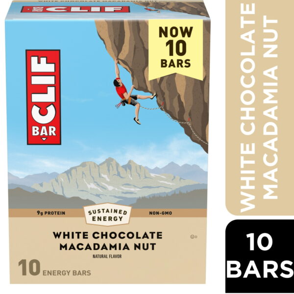 CLIF BAR White Chocolate Macadamia Nut Flavor Energy Bars. Plant Based Protein Bars. 10ct