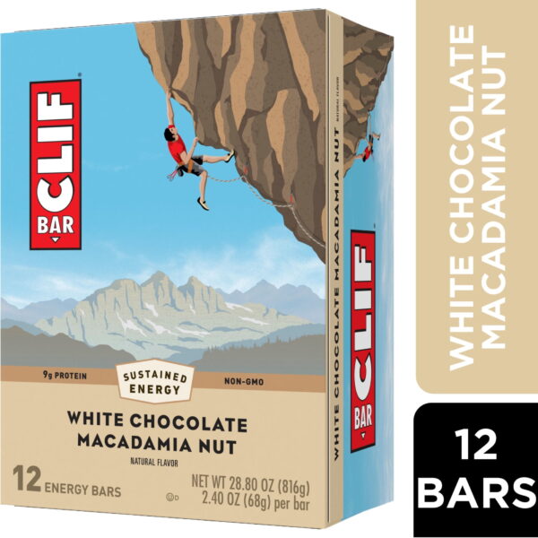 CLIF BAR White Chocolate Macadamia Nut Flavor Energy Bars. Plant Based Protein Bars. 12ct