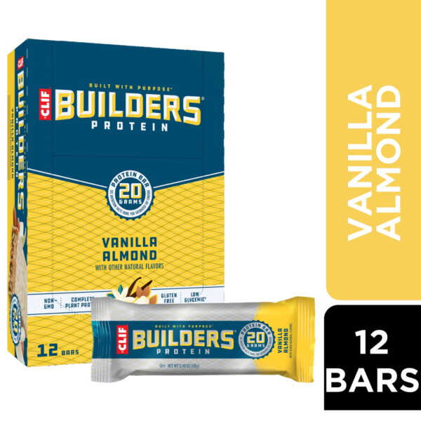 CLIF BUILDERS Protein Bars Vanilla Almond Flavor. Plant Protein. Gluten Free Bars. 12ct