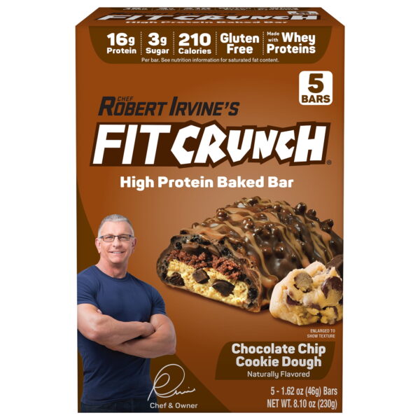 FITCRUNCH Chocolate Chip Cookie Dough. High Protein Baked Bar. 16g Protein. 5ct