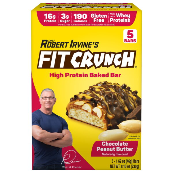 FITCRUNCH Chocolate Peanut Butter. High Protein Baked Bar. 16g Protein. 5ct