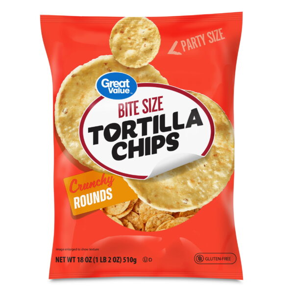 Great Value Bite Size Tortilla Chips Party Size. 18 oz Bag