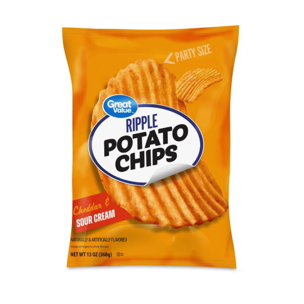 Great Value Cheddar & Sour Cream Potato Chips Party Size!. 13 oz