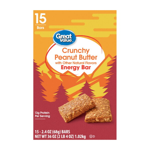 Great Value Energy Bar. Crunchy Peanut Butter. 2.4 oz. 15 Count