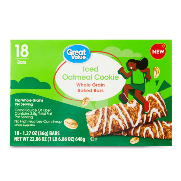 Great Value Iced Oatmeal Whole Grain Baked Bars. 1.27 oz. 18 Count