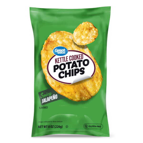 Great Value Kettle Cooked Jalapeno Flavored Potato Chips. 8 oz