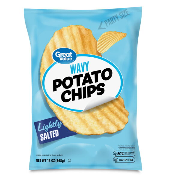 Great Value Lightly Salted Wavy Potato Chips. 13 oz Bag