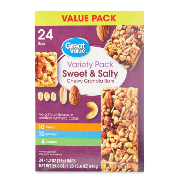 Great Value Sweet & Salty Chewy Granola Bars. Variety Pack. 1.2 oz. 24 Count