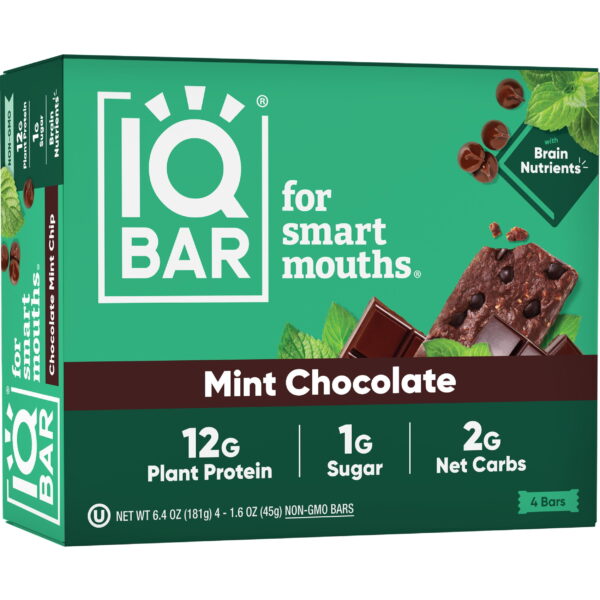 IQBAR Mint Chocolate Protein Bars - Vegan Energy Bars - High Fiber Vegan Snacks - 4 Count Box
