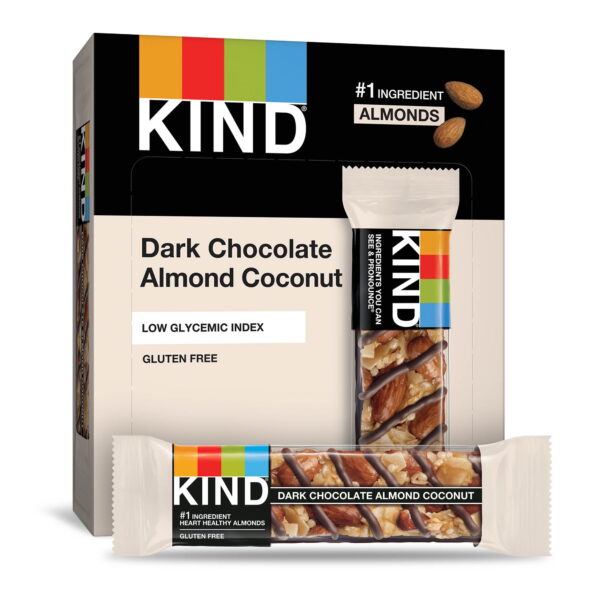KIND Bars. Dark Chocolate Almond & Coconut. Gluten Free. 1.4oz. 12 Snack Bars