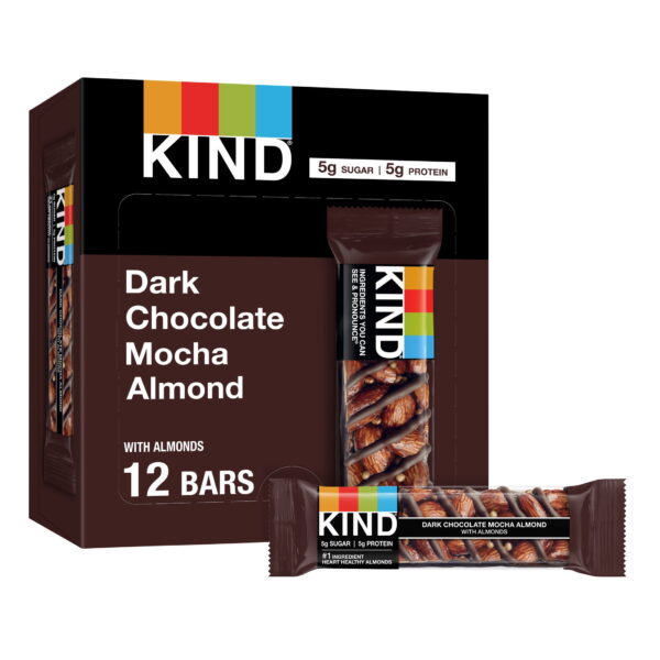 KIND Dark Chocolate Mocha Almond. Gluten Free. 1.4oz. 12 Snack Bars box