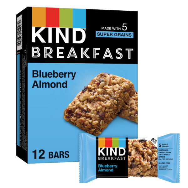 KIND Gluten Free. Blueberry Almond Breakfast Bars. 1.76 oz Packs (6 Count) in Cardboard Box