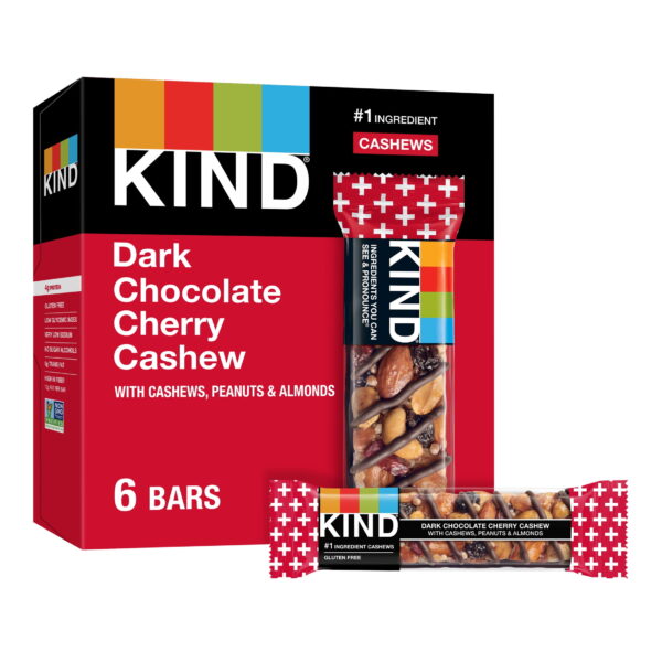 KIND Gluten Free Dark Chocolate Cherry Cashew Snack Bars. 1.4 oz. 6 Count Box