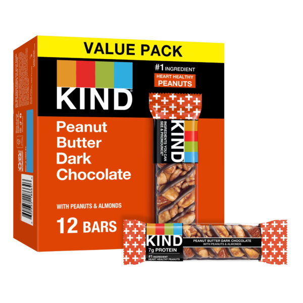 KIND Peanut Butter Dark Chocolate Snack Bars. Value Pack. 1.4 oz. 12 Count. Cardboard Box