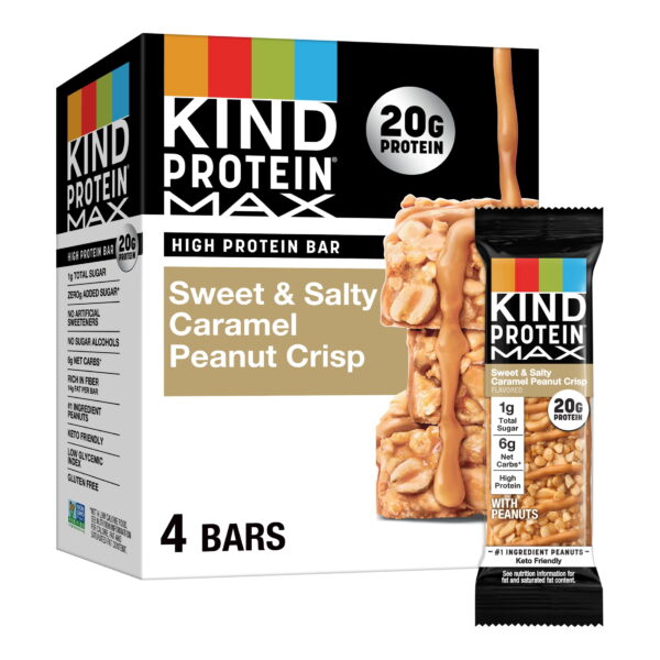 KIND. Gluten Free. Protein MAX Sweet & Salty Caramel Peanut Protein Bars 4 Count  Cardboard Box