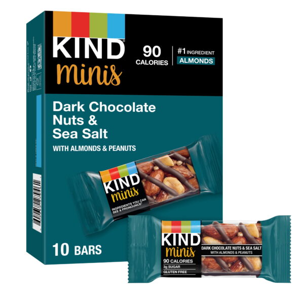 KIND Minis Gluten Free Dark Chocolate Nuts & Sea Salt Snack Bars. 0.7 oz. 10 Ct
