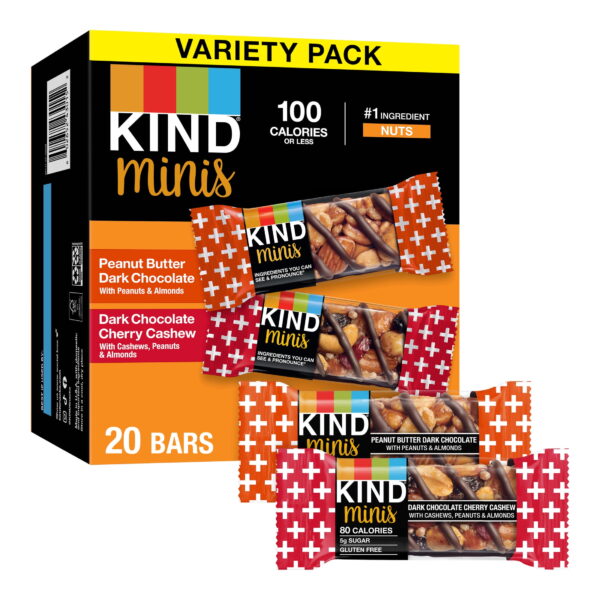 KIND Minis Gluten Free Snack Bars. Variety Pack. 0.7 oz. 20 Count Box