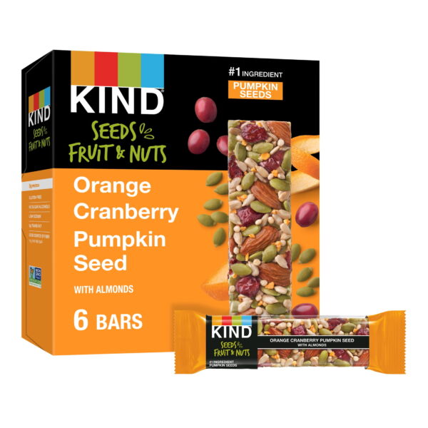 KIND Seeds Fruit & Nuts Snack Bar. Orange Cranberry Pumpkin Seed. 1.4 oz. 6 Count box