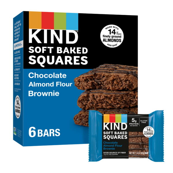 KIND Soft Baked Gluten Free Chocolate Almond Flour Brownie Squares. 1.4 oz. 6 Count Box