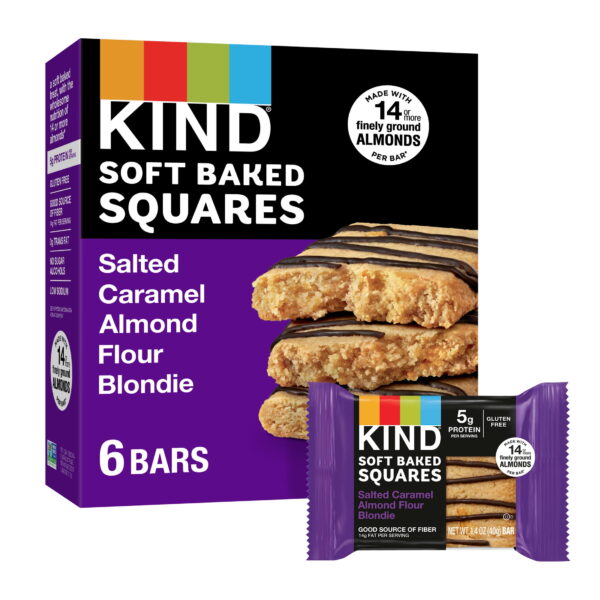 KIND Soft Baked Gluten Free Salted Caramel Almond Flour Blondie Squares. 1.4 oz. 6 Count Box