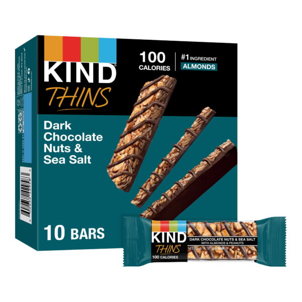 KIND Thins Gluten Free Dark Chocolate Nuts & Sea Salt Snack Bars. 0.74 oz. 10 Count Box