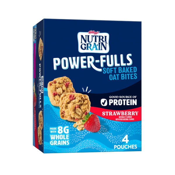 Kellogg's Nutri-Grain Power-Fulls Strawberry Chewy Soft Baked Oat Bites. Protein Snacks. 5.6 oz. 4 Count
