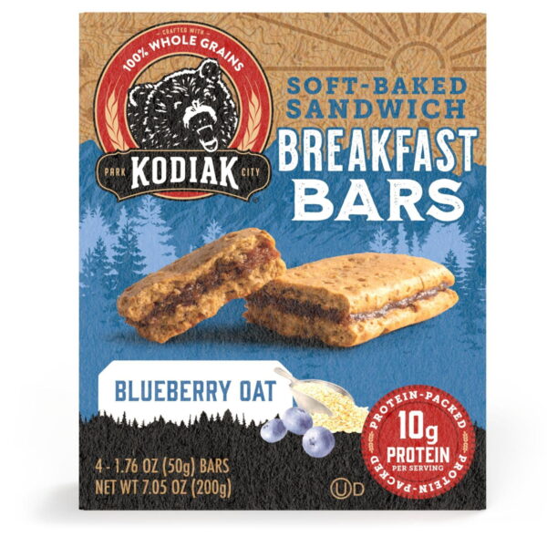Kodiak Soft-Baked Sandwich Blueberry Oat Protein Breakfast Bars. 1.76 oz. 4 Count Cardboard Box