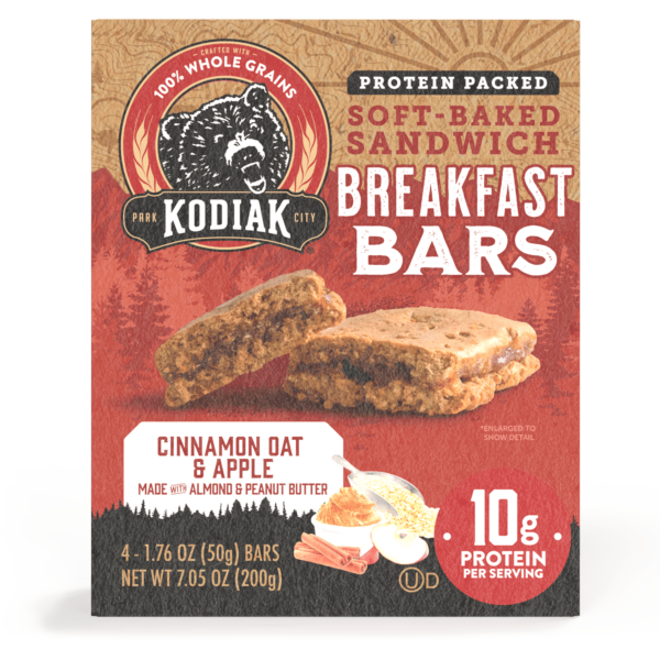 Kodiak Soft-Baked Sandwich Cinnamon Oat and Apple Protein Breakfast Bars. 1.76 oz. 4 Count Box