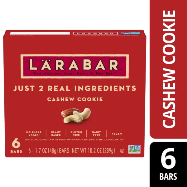 Larabar Cashew Cookie. Gluten Free Vegan Fruit & Nut Bar. 1.7 oz Bars. 6 Ct