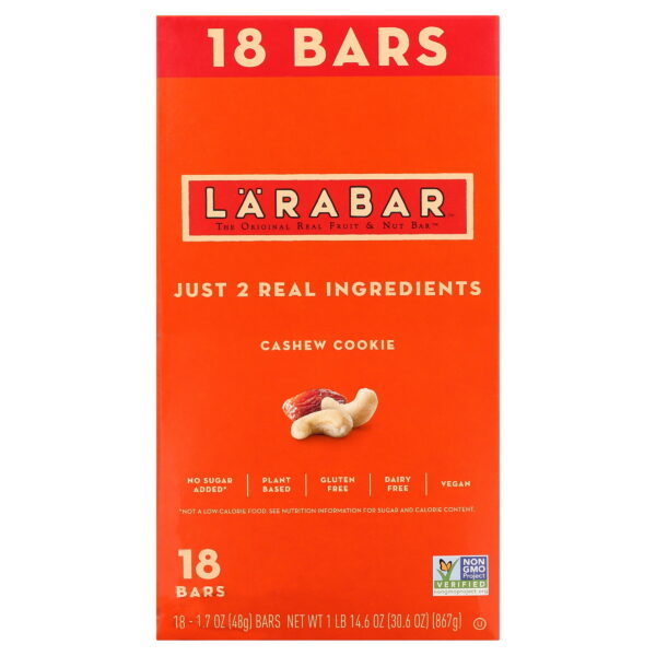 Larabar Cashew Cookie. Gluten Free Vegan Fruit & Nut Bars. 1.7 oz. 18 ct
