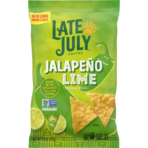 Late July Snacks. Jalapeno Lime Tortilla Chips. 7.8-oz. Bag Pack Of 12