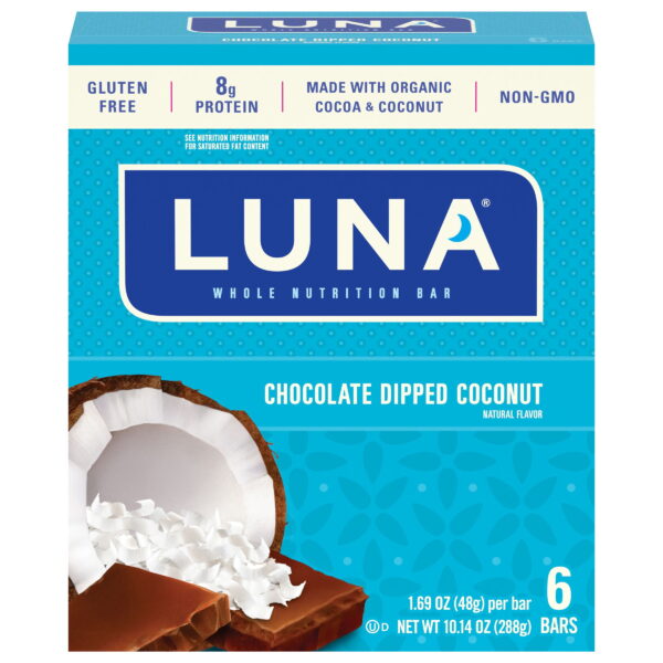 Luna Bar - Chocolate Dipped Coconut Flavor - Whole Nutrition Snack Bars - 1.69 oz. (6 Pack)