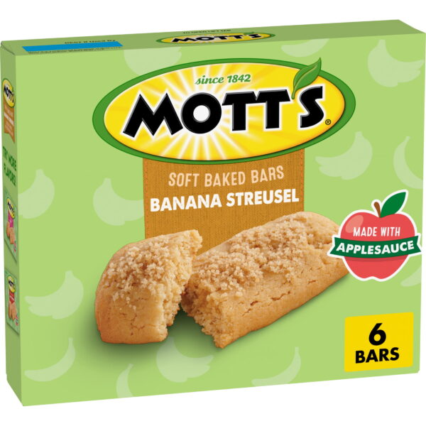 Mott's Soft Baked Bars. Banana Streusel. Made with Applesauce. 6 Ct. 5.76 oz