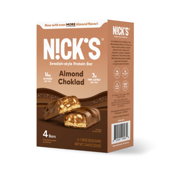 N!CK'S Almond Chocolate Protein Keto Bar. 1.76 oz. 4 Pack