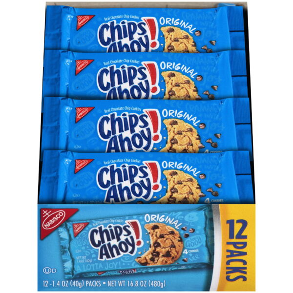 Nabisco. Chips Ahoy!. Original. Chocolate Chip Cookie. 1.4 oz.. 12 Count Plastic Bag