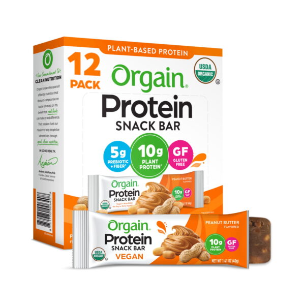 Orgain Organic Plant Based Protein Snack Bars. Peanut Butter. 16.9oz. 12ct