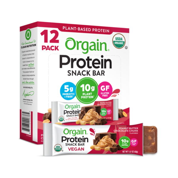 Orgain Organic Plant Based Protein Snack Bars. Peanut Butter Chocolate Chunk. 16.9oz. 12ct