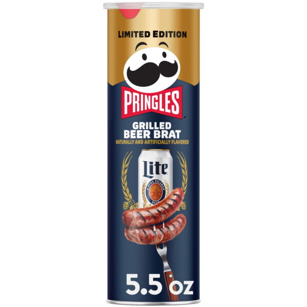 Pringles Miller Lite Grilled Beer Brat Potato Crisps Chips. Lunch Snacks. 5.5 oz Canister