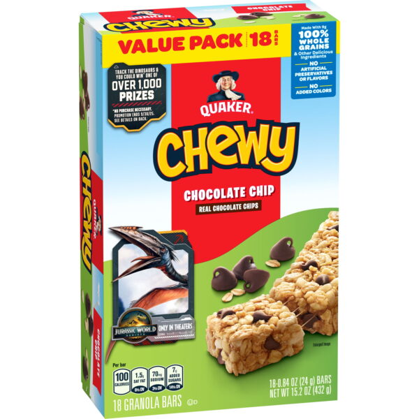 Quaker Chewy Chocolate Chip Granola Bars 18 Count. 0.84 oz Bars