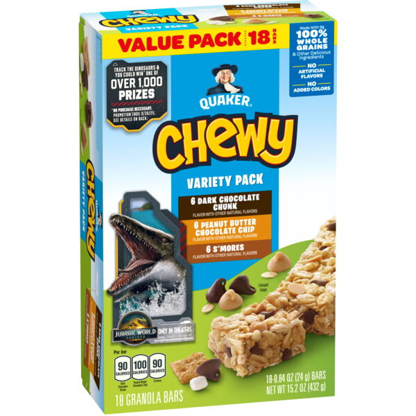 Quaker Chewy Granola Bars. Variety Pack. 15.2 oz. 18 Count