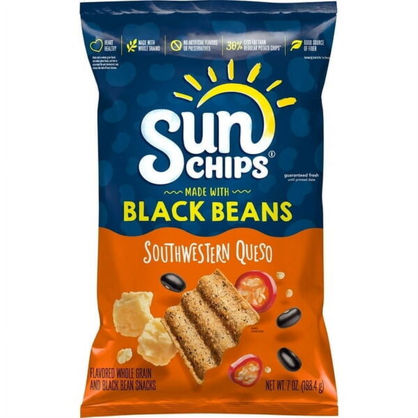 SunChips Black Bean Southwestern Queso Whole Grain Snack Chips 7 oz Bag (Pack of 2)