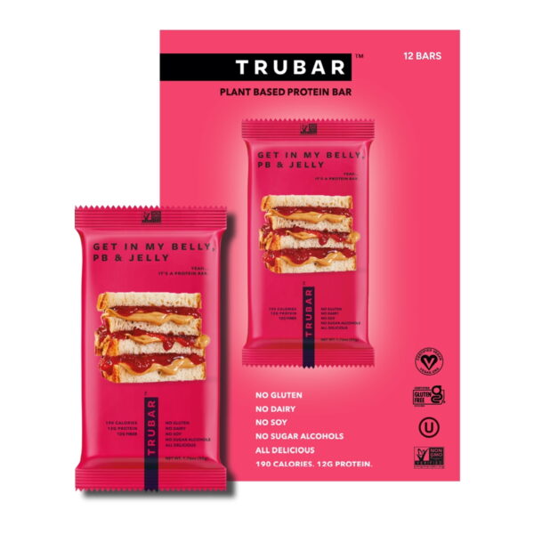 TRUBAR Protein Bar. Get in My Belly PB & Jelly. Plant Based Protein.Vegan.Gluten Free.Kosher.12 Cnt