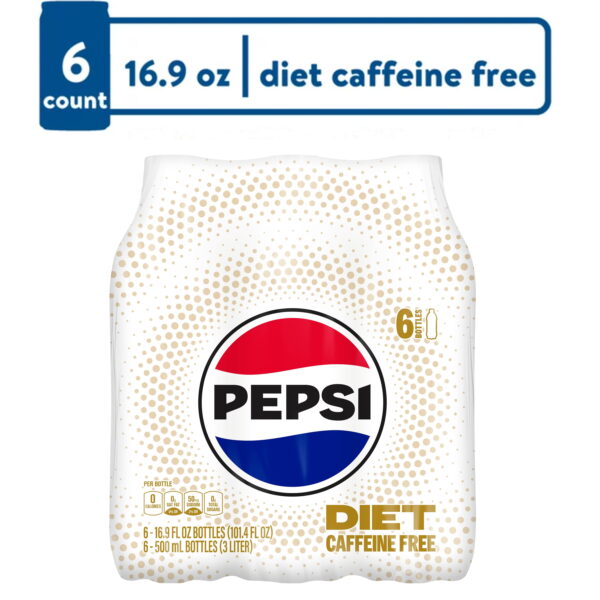 Diet Pepsi Cola Caffeine Free Soda Pop. 16.9 fl oz. 6 Pack Bottles