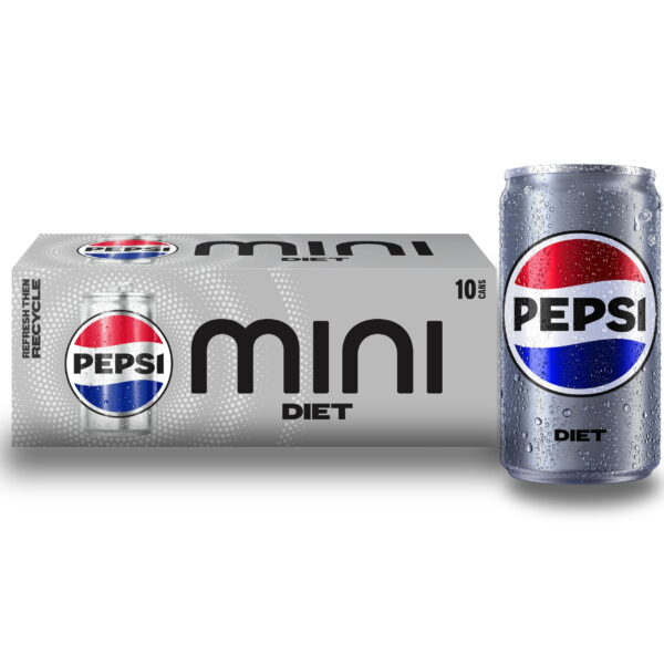 Diet Pepsi Soda. 7.5 Fl Oz Mini Cans. (Pack Of 10) Packaging May Vary